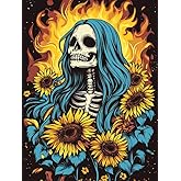 Pavemlo 5D Diamond Art Kits for Adults Fire Skull, Full Drill Diamond Art Sunflowers Pictures Paint with Diamonds, DIY Cross Stitch Jewel Art Rhinestone Craft for Home Wall Decor 12x16 Inch