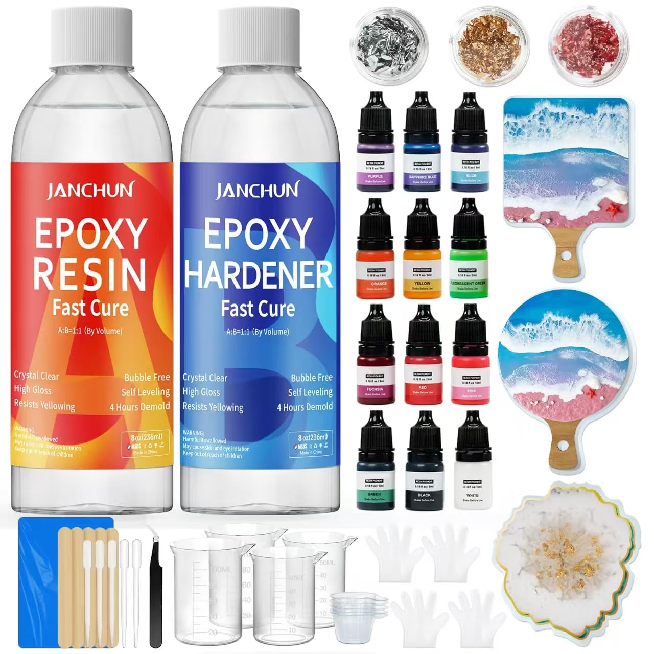 Photo 1 of JANCHUN Epoxy Resin Kit,Coating and Coaster Molds for Resin Casting with Gold Flakes Color Pigments,Art Epoxy Resin Crystal Clear for Art,Crafts,Jewelry,DIY,Tumbler,River Table