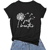 DANVOUY Just Breathe Dandelion T-Shirt for Women Funny Cute V-Neck Shirt Tops