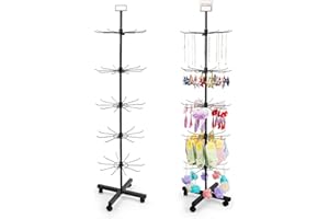 Exttlliy Retail Display Stand Store Display Rack 5 Tier Metal Spinning Display Stand Rack with Wheels Keychain Display Rack with Hooks Jewelry Socking Hat Display Stand for Malls, Showroom, Retail