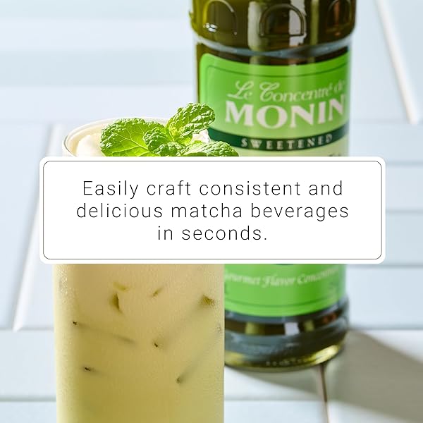 MONIN – MATCHA GREEN TEA CONCENTRATE, ORGANIC JAPANESE MATCHA, 40MG CAFFEINE, GREAT FOR LATTES, LEMONADES & DESSERTS, NON-GMO, GLUTEN-FREE (GLASS, 750 ML)