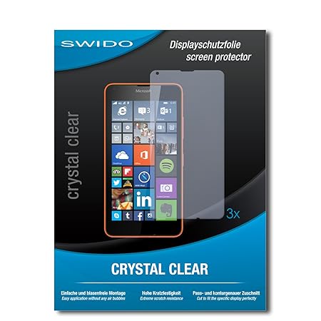 SWIDO® Displayschutzfolie für Microsoft Lumia 640 LTE Dual SIM [3 Stück] Kristall-Klar, Extrem Kratzfest, Schutz vor Öl, Stau