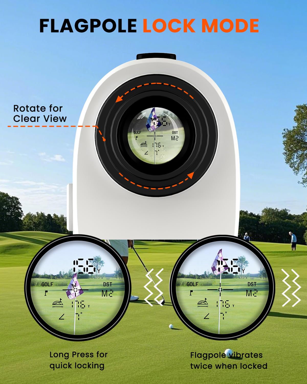 Golf Rangefinder with Slope - 1200 Yard Laser Range Finder for Golfing & Hunting, High-Precision Flag Locking Vibration, 7X Magnification, USB-C Rechargeable, Built-in Magnetic Strip