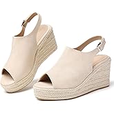 Tilocow Womens Wedge Espadrilles Sandals for Summer | Peep-Toe,3.3" wedge heel, Casual Daily Wear,Cushioned Midsole for All-Day Comfort