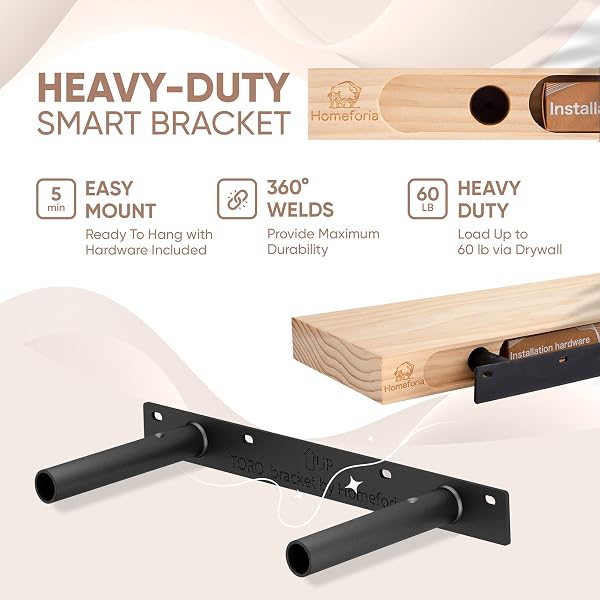 HOMEFORIA RUSTIC FARMHOUSE FLOATING SHELVES – BATHROOM WOODEN SHELVES FOR WALL MOUNTED – THICK INDUSTRIAL KITCHEN WOOD SHELF – 16 X 6.5 X 1.75 INCH – SET OF 2 – HONEY OAK COLOR