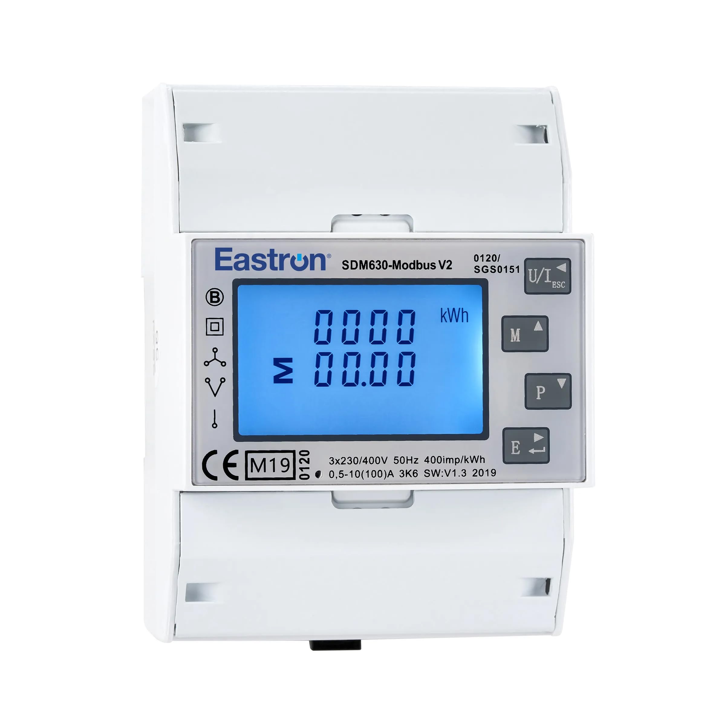 Eastron 100A Direct-fed DIN Rail-Mounted Electricity Meter and Solar Power Monitor - Measures and displays 1p2w, 3p3w & 3p4w Supplies with User-Friendly menu and Solar Meter (SDM630 MODBUS-MID)