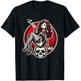 Tattoo Goth Pin-up Girl with Skull Vintage Horror Rockabilly T-Shirt