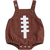 Football Baby Boy Girl Outfit Embroidery Football Romper Overalls Sleeveless Corduroy Bodysuit Game Day Outfit