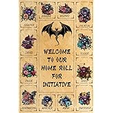 EMOHAT Welcome To Our Home Metal Tin Sign Roll For Initiative Poster Wall Art Dungeons And Dragon Roleplaying Game Decorations for Home 12x8 Inches