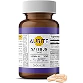 Aurite Saffron Supplement | Stress Management, Herbal Mood Support, Long-Term Memory, for Women & Men. 30 Count, Saffron 30mg, Vegetarian Friendly, Non-GMO, Gluten-Free, Soy-Free (1 Months of Supply)