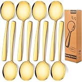 Stainless Steel Serving Spoons Large 9.2-Inch Gold Serving Spoon 8-Piece Big Serving Utensil Set for Buffet, Parties, Catering - Dishwasher Safe(8-Pieces, Gold)