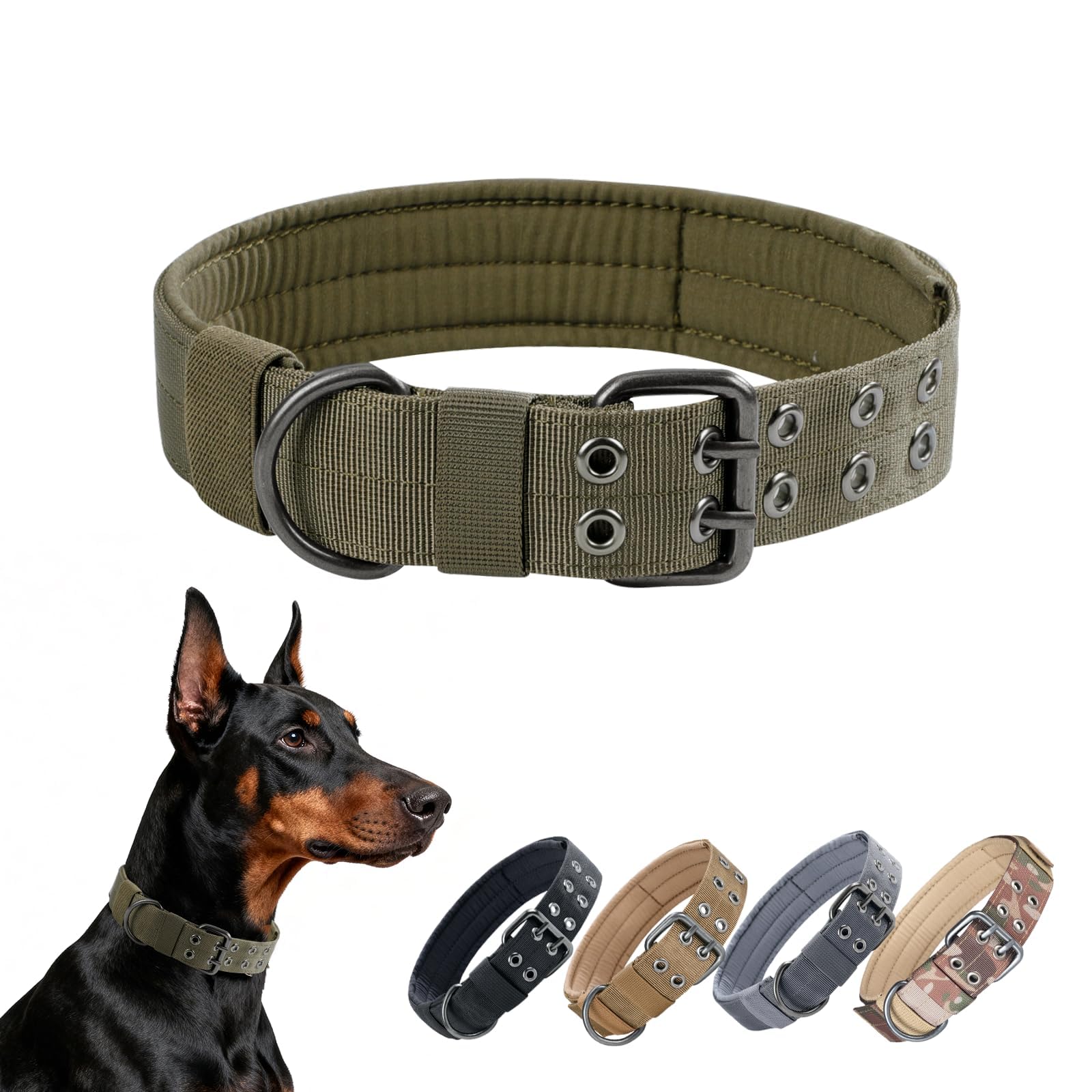 EXCELLENT ELITE SPANKER 1.5" Width Military Dog Collar Adjustable Metal D Ring & Buckle Working Dog Collar for Medium Large Dogs(RGN-L)