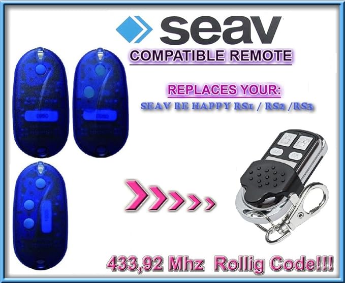 SEAV BE HAPPY RS1 RS2 RS3 Replacement Remote Control 433 92Mhz