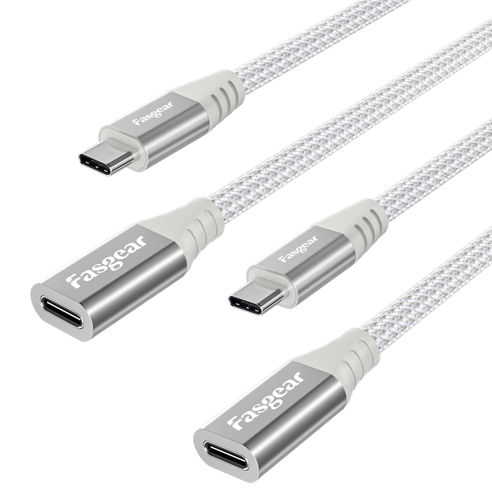 Fasgear USB C Extension Cable: Type C Male to Female Extender Cord Compatible for Magsafe Charger | Mag safe Wireless Charging | All Type C 2.0 devices (3ft, 2 White) — image 1
