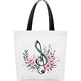 BXVRT Music Canvas Tote Bag For Women, Music Note Shoulder Bags, Musical Gifts For Music Lovers, Music Teacher Appreciation Gift Bag, Reusable Shopping Bag For Work Travel Holiday -62