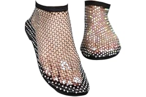 Yoeuxet Ultra Comfortable Mesh Flats for Women Fishnet Sandals Low Heel Slip on Rhinestone Shoes
