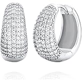 STARepublic 925 Sterling Silver Cubic Zirconia Pave Dome Huggie Chunky Hoop Earrings