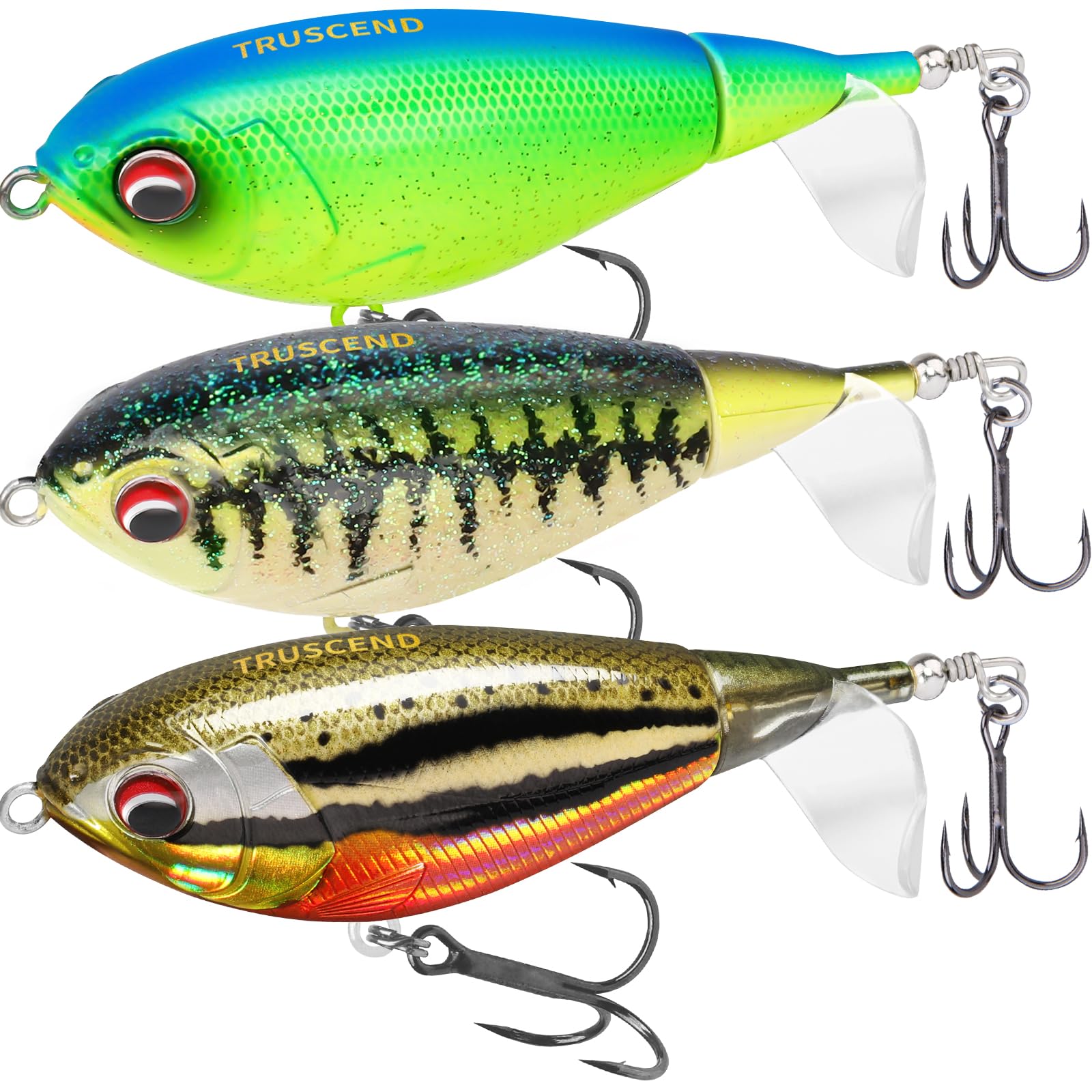 TRUSCEND Fishing Lures for Bass Trout Double Floating Rotating Tail Whopper Swimbaits Bass Lures Freshwater Saltwater Fishing Plopper Kit Lifelike Teasers Gifts for Men