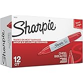 Sharpie Permanent Markers, Chisel Tip, Red, 12 Count
