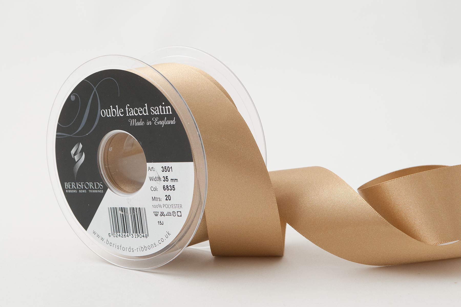 Berisfords Double FACE Poly Satin Ribbon, Straw, 35 mm — image 1
