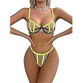 SOLY HUX Women's Sexy Lingerie Set Sheer Mesh Cutout Bra and Panty Underwear Sets