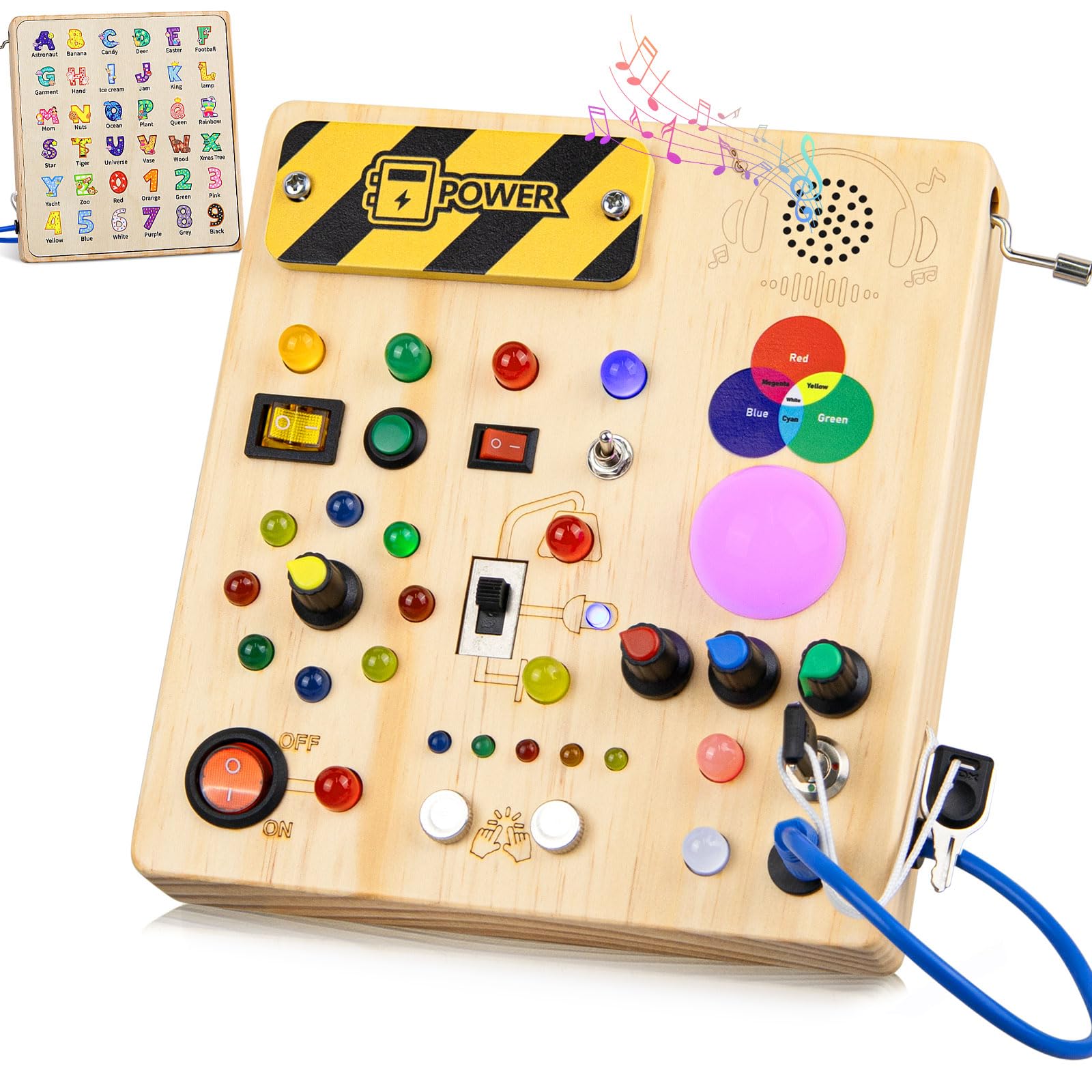 Konijiwa Montessori Busy Board Baby Toys for 1 Year Old with 13 Switches 24 LED Lights Switch Sensory Travel Wooden Activity Learning Toy 1 2 3 Years Old Baby Boys Girls Gifts