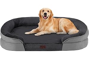 Dwanton Orthopedic Dog Bed for Large Dogs with Gel Memory Foam, Waterproof Dog Sofa, Washable Pet Bed with Four Sided Bolster Cushion, Removable Cover & Non-Slip Bottom, 42", Dark Gray