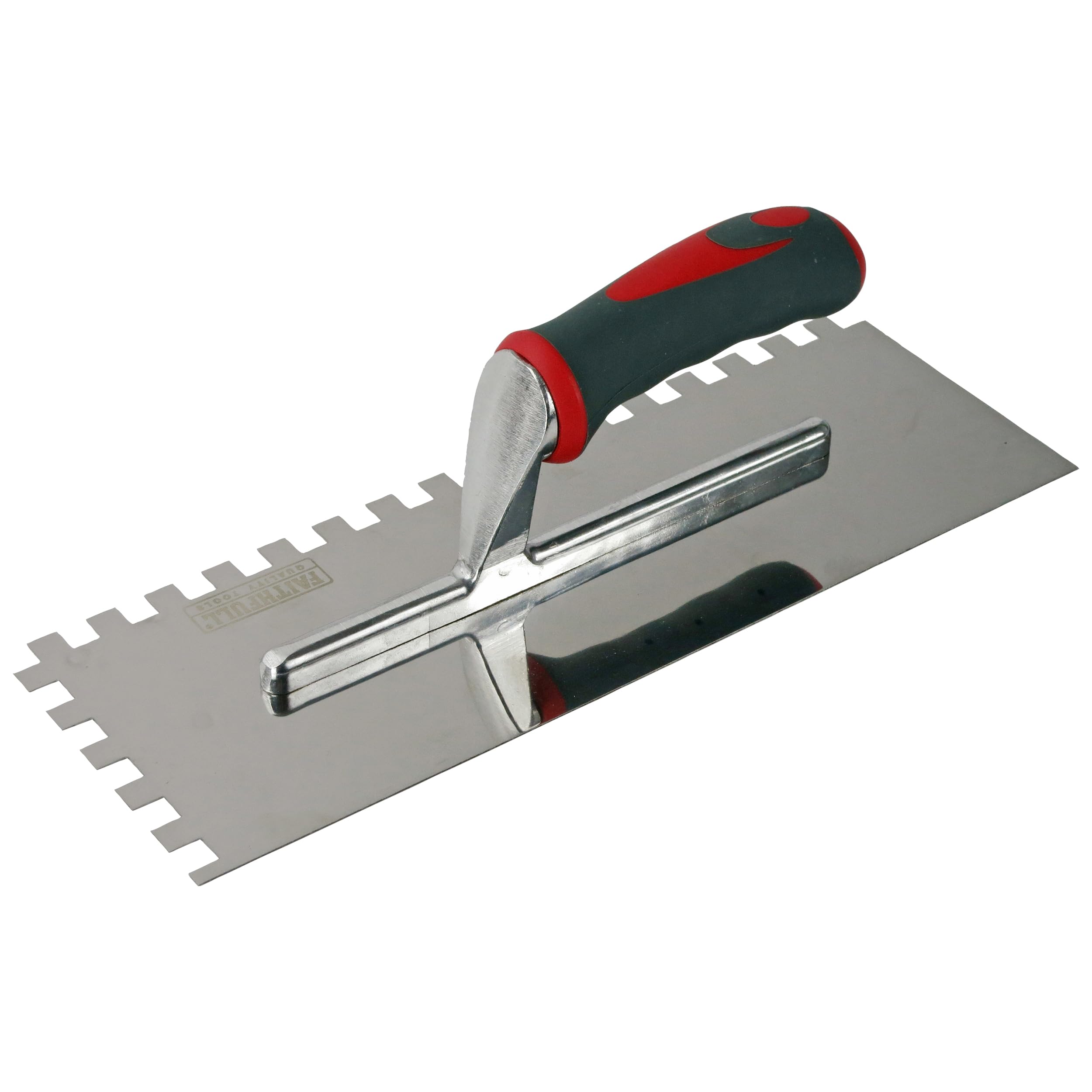 Faithfull Soft-Grip Notched Floor / Wall Tile Trowel for Applying Adhesive, Stainless Steel Blade 330 x 115mm (13 x 4.5") - 10mm Notch
