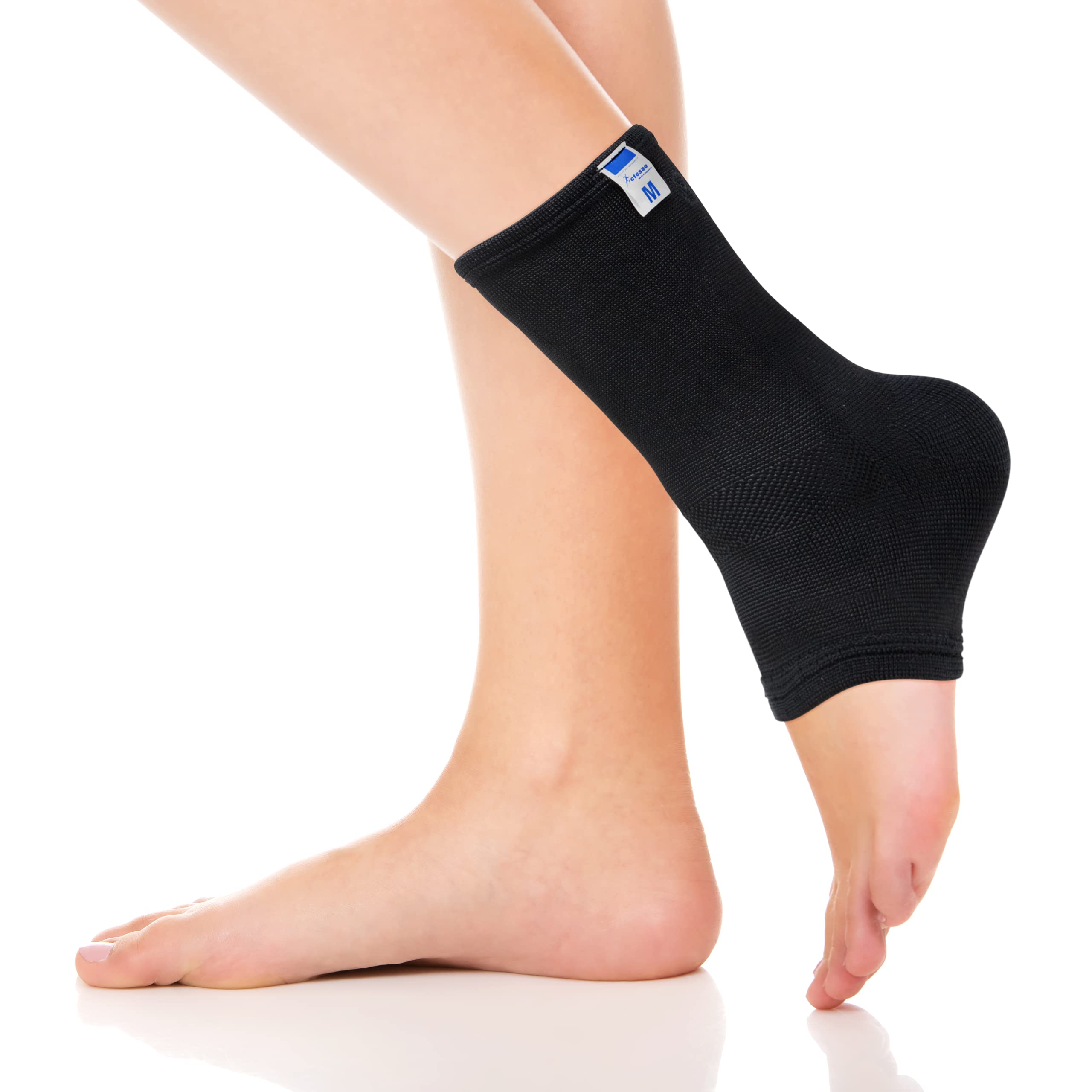Actesso Elasticated Ankle Support Sleeve - Pain relief and stabilisation for weak or Injured ankles. Black or Beige & left or right use (Black, L (Pack of 1))