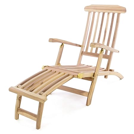 Divero Liegestuhl Deckchair Florentine Steamer Chair mit Fußteil Teak Natur, Liegestuhl, Sonnenliege, Holzliege, Holz, Garten