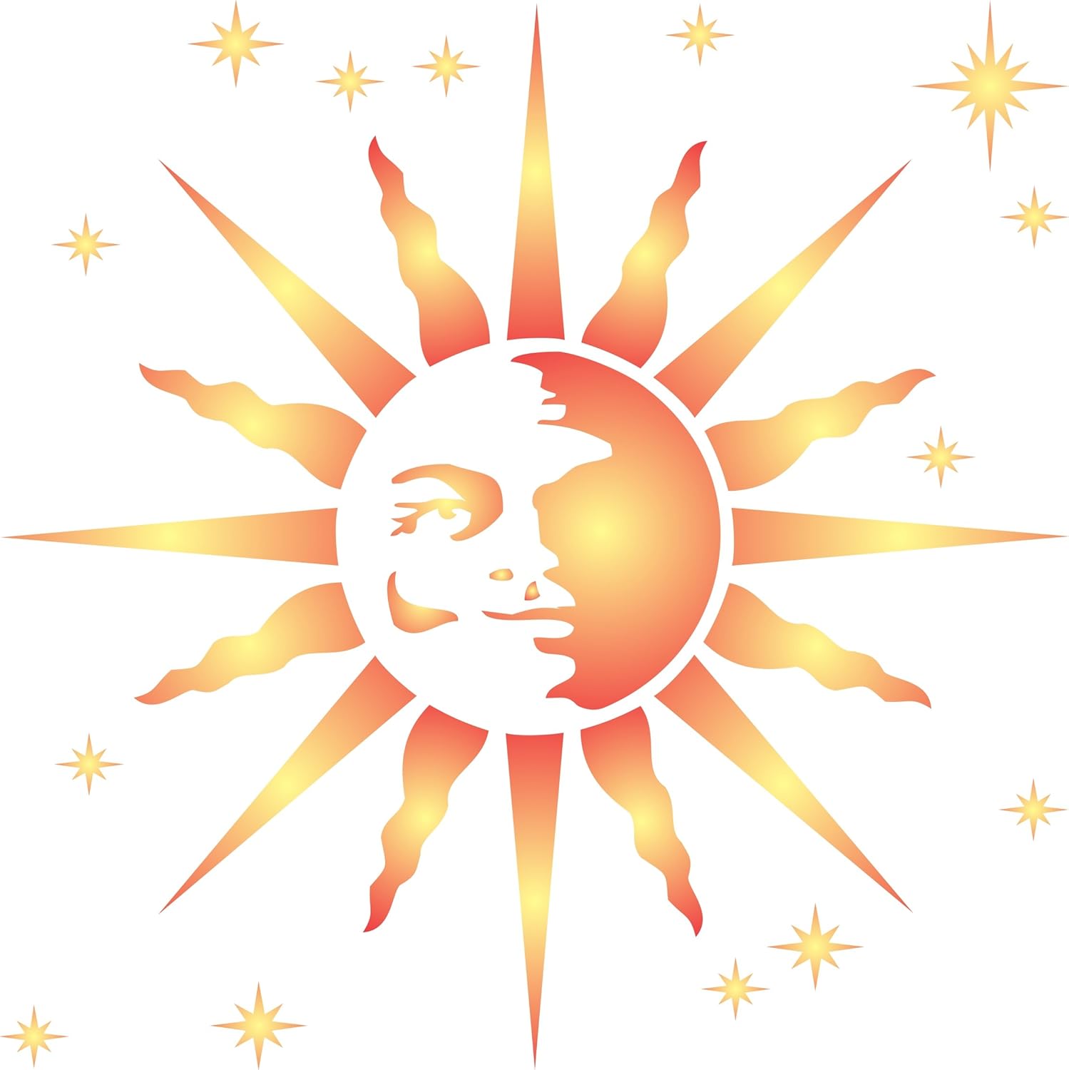 Retro Sun Stencil - 16.5 x 16.5cm (M) - Reusable Large Celestial Sun Ray Wall Stencil Template