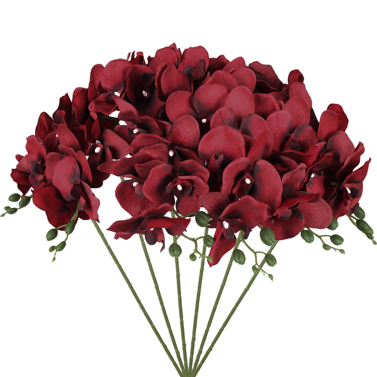 Photo 1 of IPOPU 6Pcs Red Orchids Artificial Flowers 37.4" Long Stem Fake Silk Orchid Look Real Flowers for Tall Vase Faux Orchids with 9 Large Blooms for Wedding Home Dining Table Centerpiece Decoration (Red)