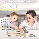 Vanplay Wooden Car Transporter Toy with 4 Cars for Toddlers view 4