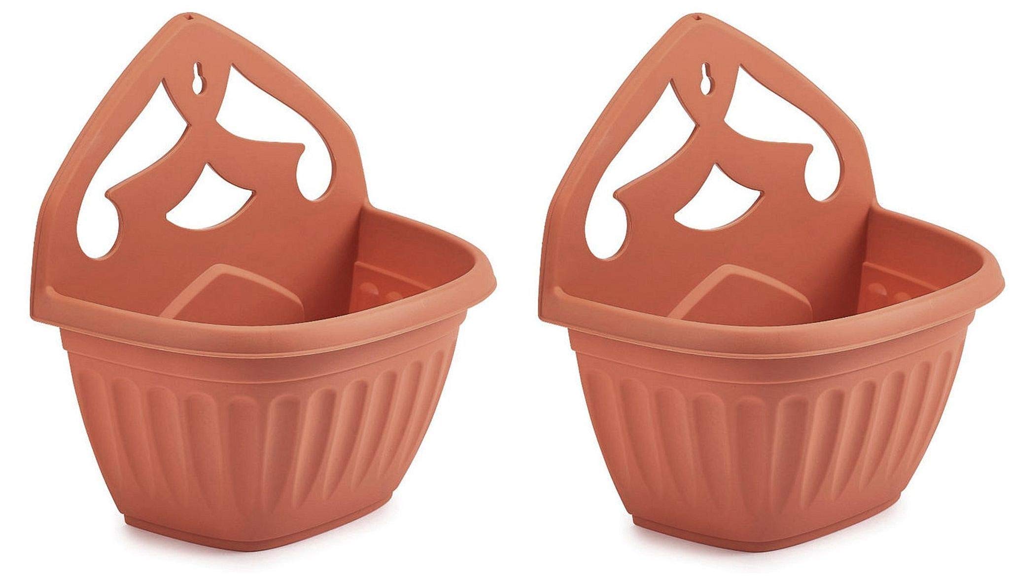 Whitefurze Plastics Athens Terracotta Colour Plastic Wall Hanging Planter Pot (Set of 2)