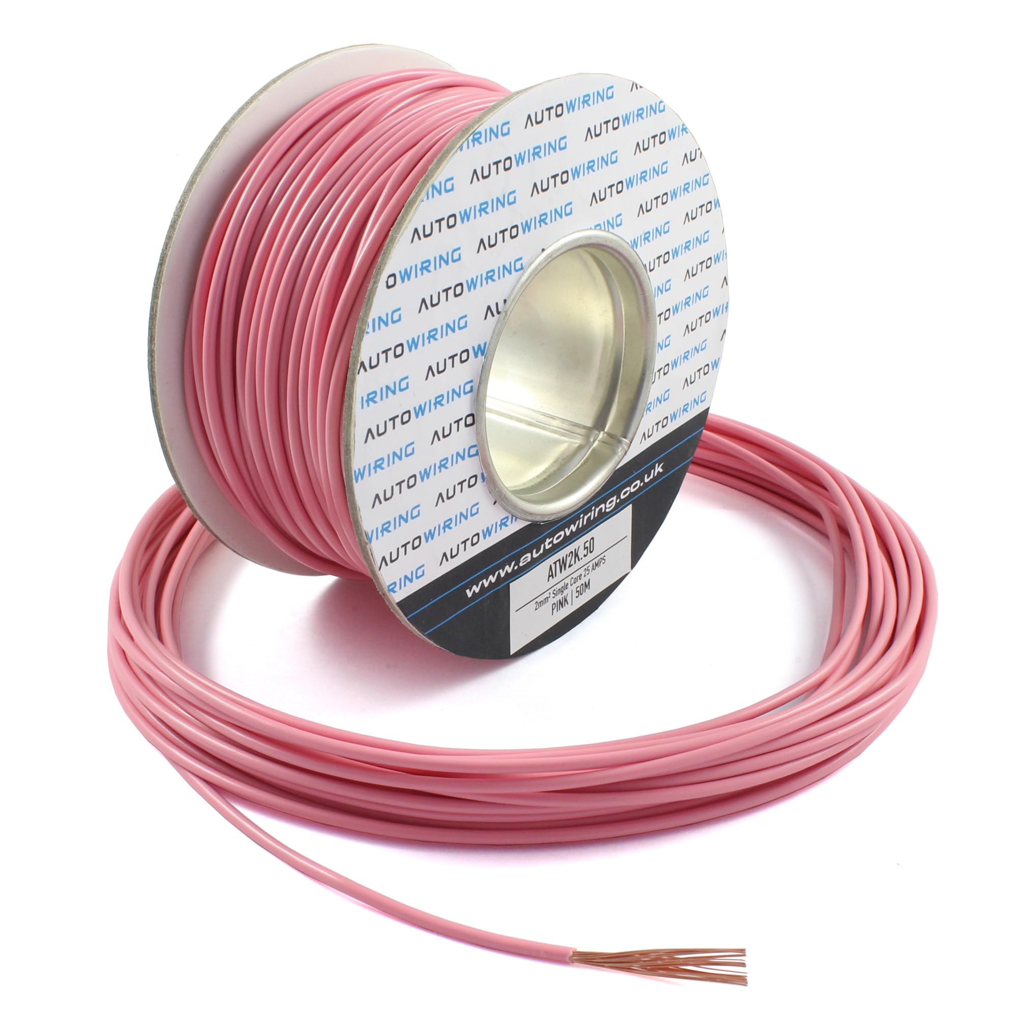 25 AMP Rated 2mm² Single Core Stranded Copper Cable 12v 24v Thin Wall Wire (10M 20M 50M 100M) (PINK, 10M Coil)