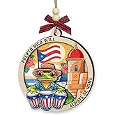 Puerto Rico Christmas Ornament 2025 - Puerto Rico Gifts for Men, Women, Travel Souvenir Gifts for Mom, Dad, and Friends - 2 Layered Wooden Coqui Frog Ornament for Christmas Tree