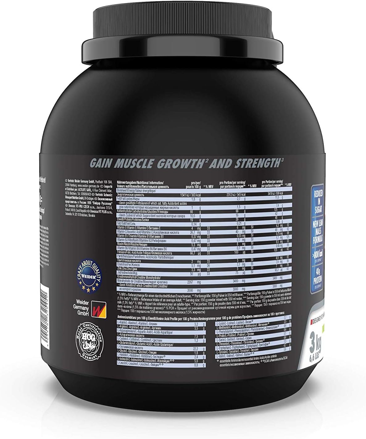 Weider Mega Mass 4000 Chocolate Protein Rich Formulation With Creapure Creatine High Quality Complex Carbs Muscle Building 3kg Amazon Co Uk Health Personal Care