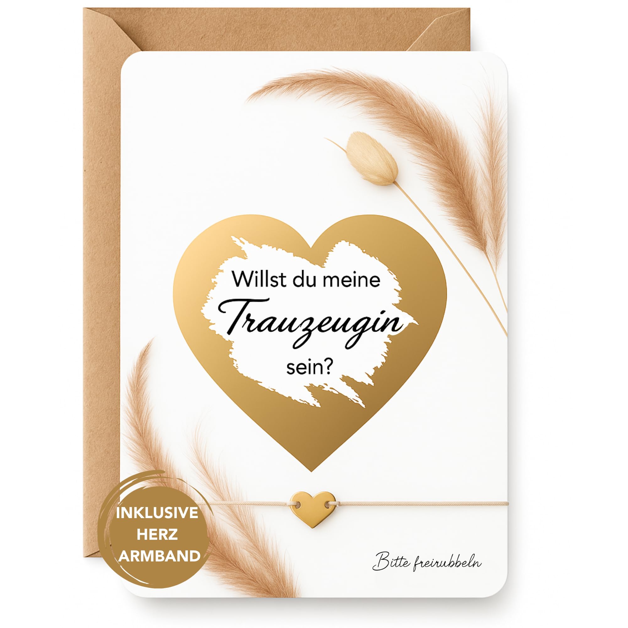 LeniSch Maid of Honour Ask Card | Scratch Card with Heart Bracelet (18K Gold) | Willst du meine Trauzeugin sein | Scratch Card Gift