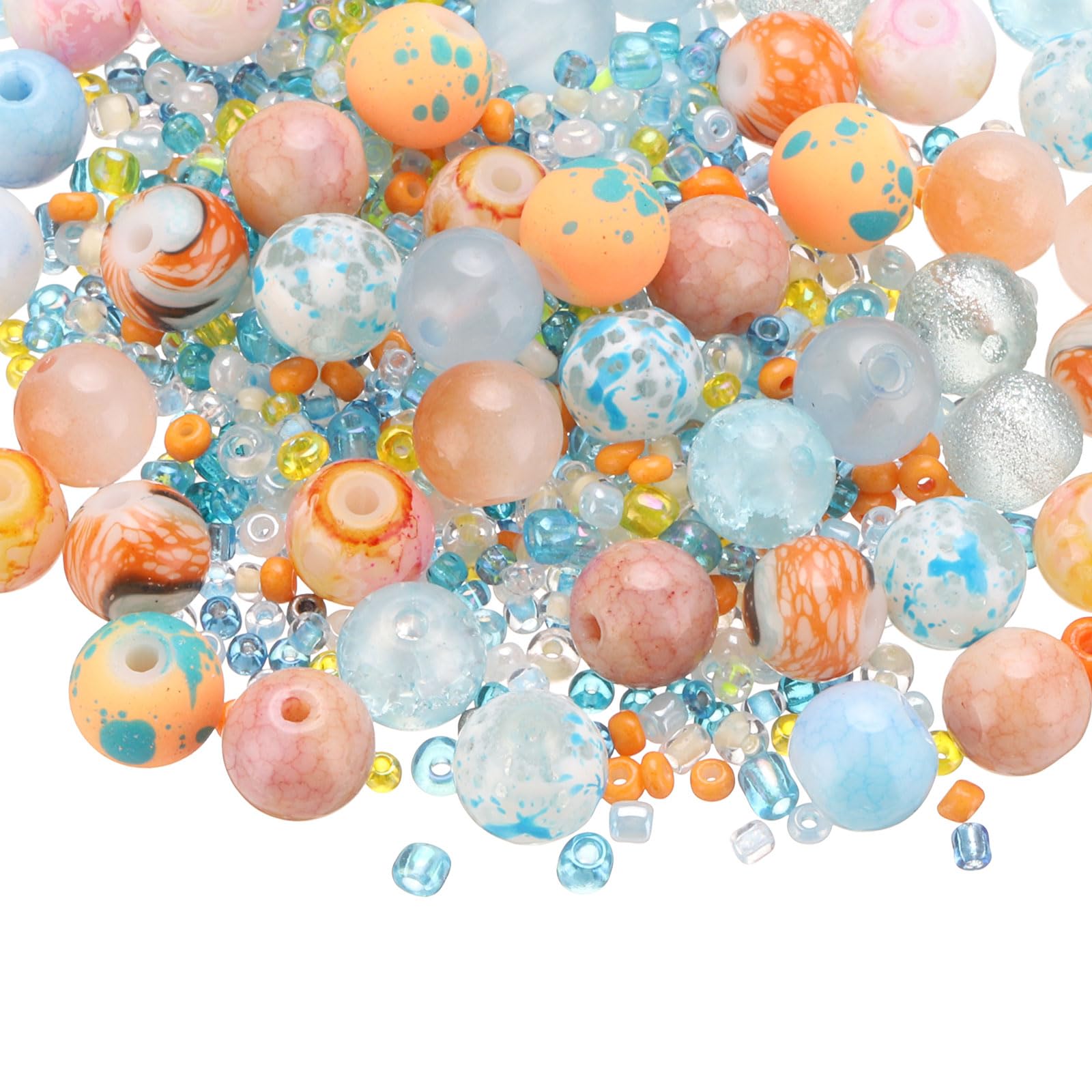 PATIKIL 2-8mm Assorted Glass Resin Beads, Cracked Gravel Round Beads Small European Spacer Seed Bead Mixed Bulk with Hole for Jewelry Making DIY Bracelet Crafts Necklace Charm, Orange