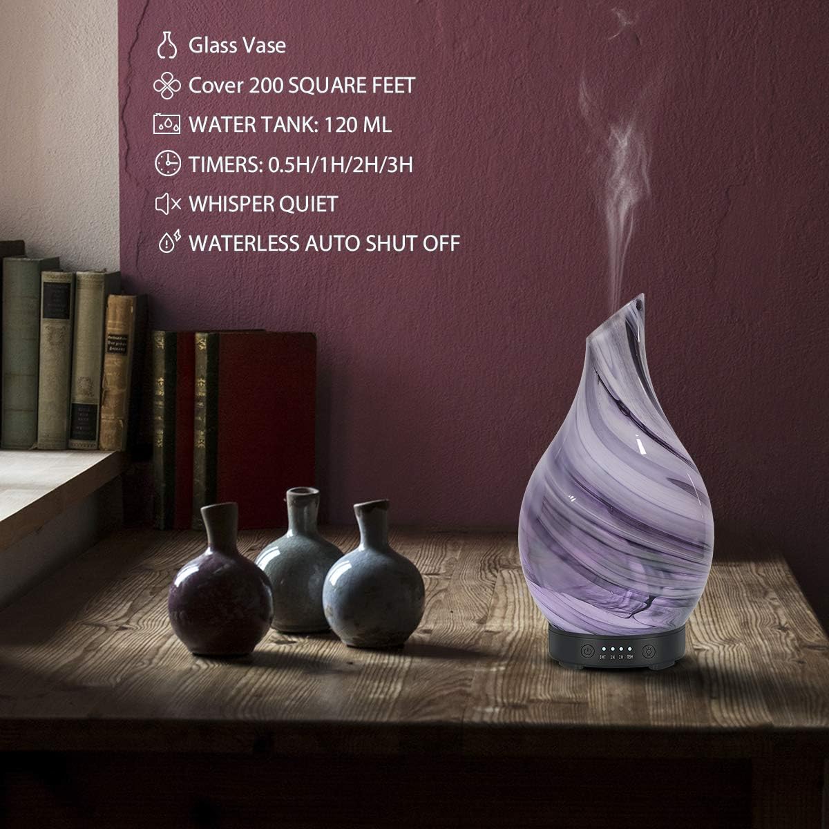 Essential Oil Diffuser Aroma Ultrasonic Diffuser, Night Light with Handmade Glass - Image 5