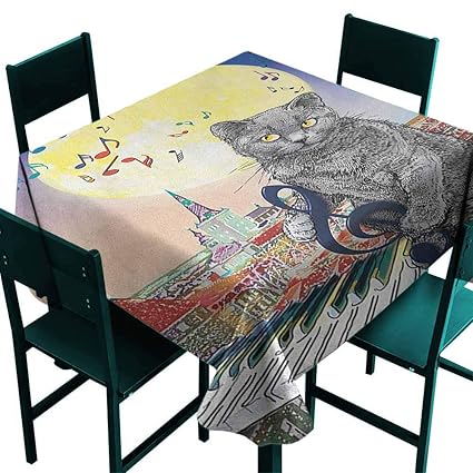 Amazon Com Sunnyhome Washable Tablecloth City Musical Notes Cat