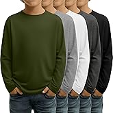 LessonZoo 5 Pack Boys' Long Sleeve Shirts 3-16 Years Crew Neck Kids T-Shirts Teen Baggy Casual Layer Solid Tops