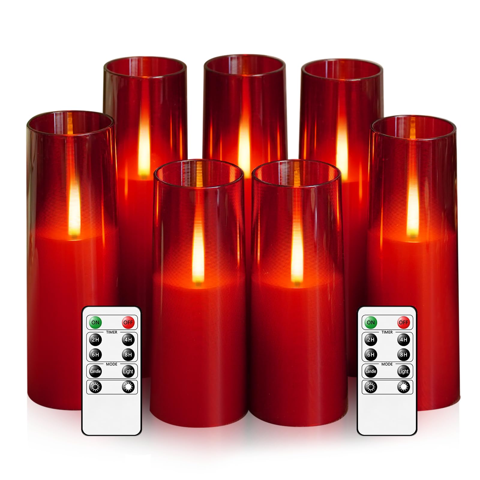 Photo 1 of kakoya Flameless LED Candles Upgraded Realistic Flickering Flame,7Pcs Battery Operated Candles with Remote Timers,LED Pillar Candles for Home Decor,Christmas,and Parties(Red)
