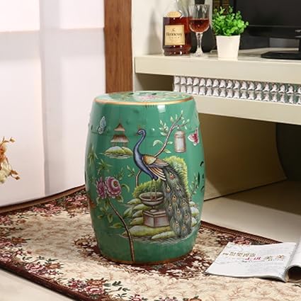 Shoe Stool Luyiasi Handbemalte Blumen Und Vogel Chinesische Hocker Keramik Drum Hocker Dressing Banke Runde Hugel Hocker 32x45cm Farbe Grun Amazon De Kuche Haushalt