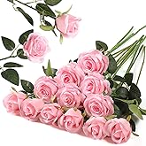Hawesome 12PCS Artificial Silk Flowers Realistic Roses Bouquet Long Stem for Home Wedding Decoration Party (Pink -1) 1