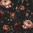 Dark Floral Wallpaper Peel and Stick, Black Vintage Orange/Pink Rose Contact Paper, Waterproof Self Adhesive Flower Boho Wall Paper for Bedroom Bathroom Walls Bookcase Shelf Table Drawer 17.5 x 118in