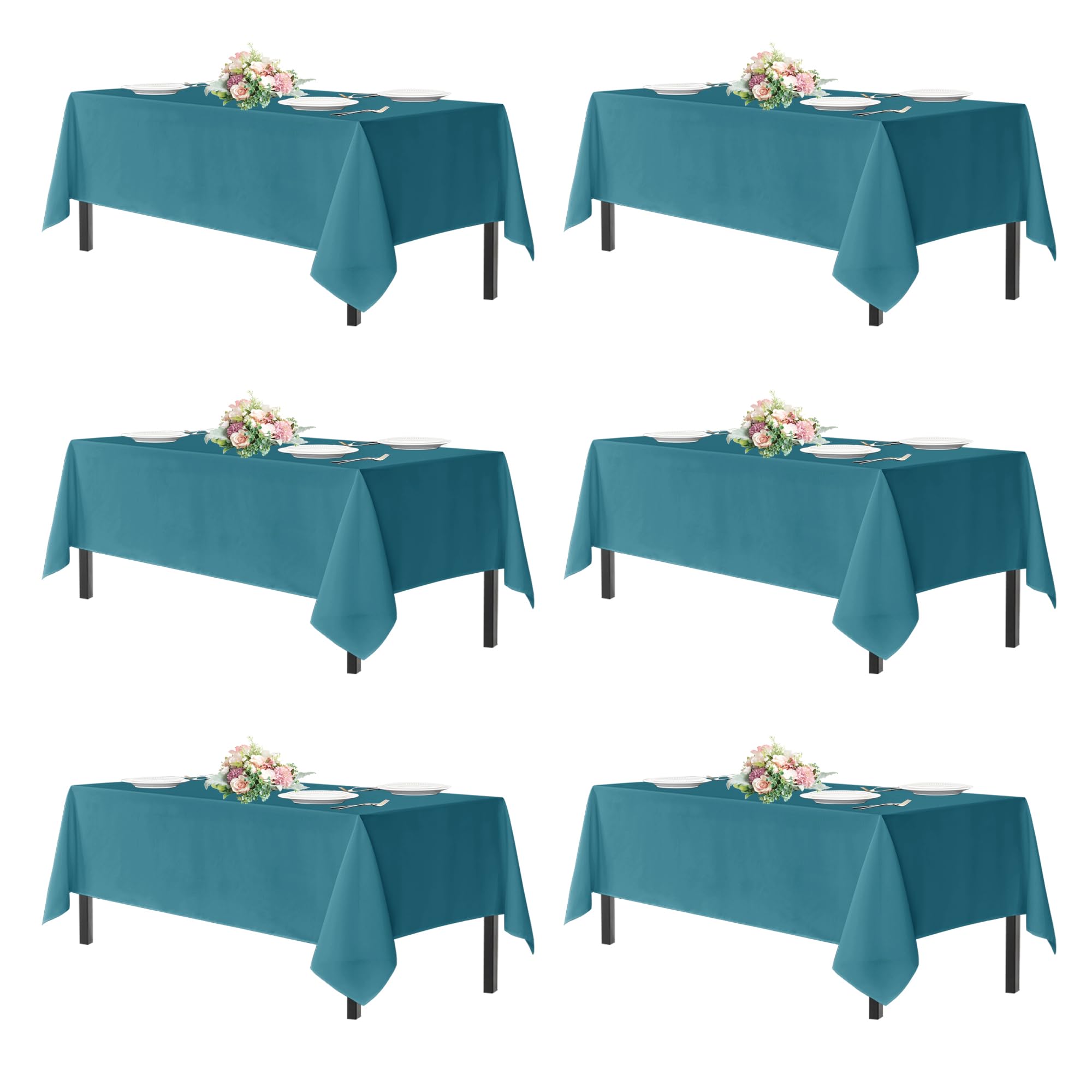 Photo 1 of sancua Teal Tablecloths for 6 Foot Rectangle Tables, 6 Pack - 60x102 Inch - Washable Fabric Cloth Table Cloth for Wedding, Party, Birthday, Banquet, Reusable Polyester Table Covers