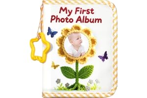 AMZOYA Baby's My First Photo Album-Soft baby photo book, Holds 17 4x6 Pictures with Baby-Safe Mirror for Newborns, Toddlers,Baby Shower