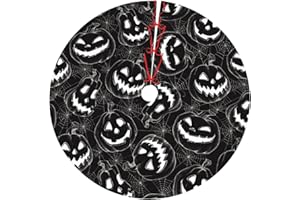 DORKEIXIA Halloween Pumpkin Black and White Funny Pumpkins Web 36 Inch Christmas Tree Skirt Round Winter Snow Suitable for Christmas Xmas Halloween Holiday Party Decor Decoration Occasion