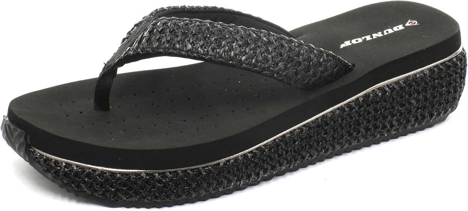 Dunlop DLP584 Raffia 2016 Black Womens Low Wedge Flip
